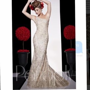 Panoply one shoulder embroidered evening gown
